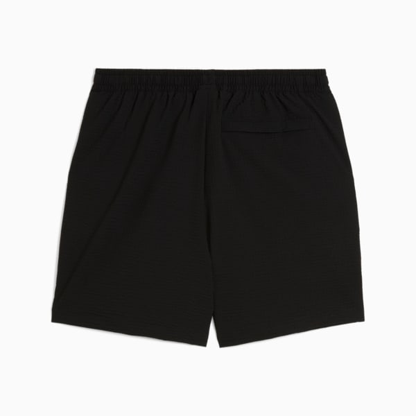 WARDROBE ESSENTIALS Men's Seersucker Relaxed 6" Shorts, PUMA Black, extralarge